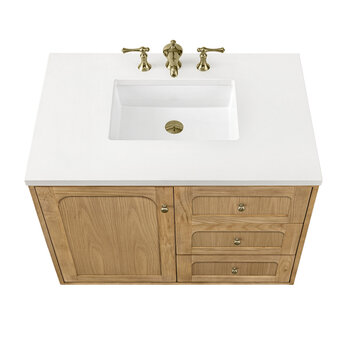 James Martin Furniture Laurent 36'' Single Vanity in Light Natural Oak with 3cm (1-3/8'') Thick White Zeus Top and Rectangle Sink