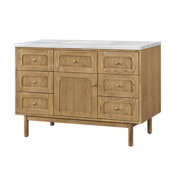James Martin Furniture Laurent 48'' Single Vanity in Light Natural Oak with 3cm (1-3/8'') Thick Arctic Fall Top and Rectangle Sink