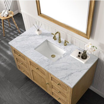 James Martin Furniture Laurent 48'' Single Vanity in Light Natural Oak with 3cm (1-3/8'') Thick Carrara Marble Top and Rectangle Sink