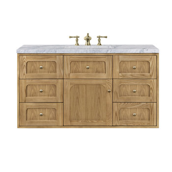 James Martin Furniture Laurent 48'' Single Vanity in Light Natural Oak with 3cm (1-3/8'') Thick Carrara Marble Top and Rectangle Sink