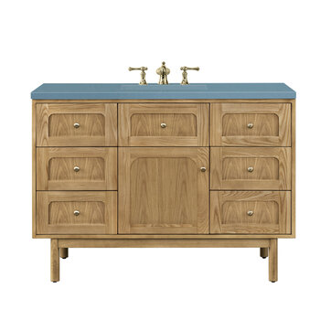 James Martin Furniture Laurent 48'' Single Vanity in Light Natural Oak with 3cm (1-3/8'') Thick Cala Blue Top and Rectangle Sink