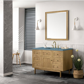 James Martin Furniture Laurent 48'' Single Vanity in Light Natural Oak with 3cm (1-3/8'') Thick Cala Blue Top and Rectangle Sink