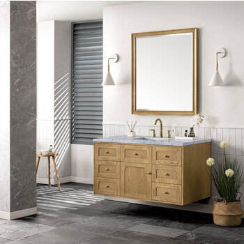 James Martin Furniture Laurent 48'' Single Vanity in Light Natural Oak with 3cm (1-3/8'') Thick Cala Blue Top and Rectangle Sink