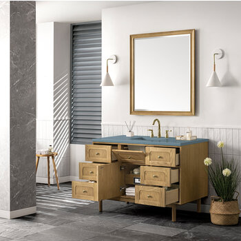 James Martin Furniture Laurent 48'' Single Vanity in Light Natural Oak with 3cm (1-3/8'') Thick Cala Blue Top and Rectangle Sink
