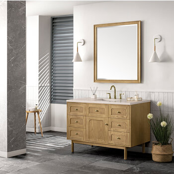 James Martin Furniture Laurent 48'' Single Vanity in Light Natural Oak with 3cm (1-3/8'') Thick Eternal Marfil Top and Rectangle Sink