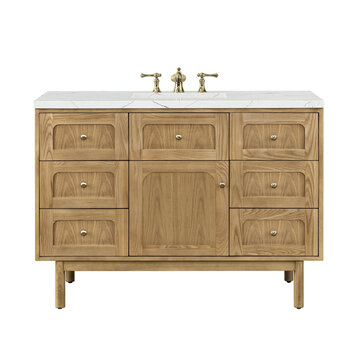 James Martin Furniture Laurent 48'' Single Vanity in Light Natural Oak with 3cm (1-3/8'') Thick Eternal Noctis Top and Rectangle Sink