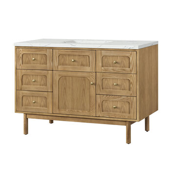James Martin Furniture Laurent 48'' Single Vanity in Light Natural Oak with 3cm (1-3/8'') Thick Eternal Noctis Top and Rectangle Sink