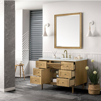 James Martin Furniture Laurent 48'' Single Vanity in Light Natural Oak with 3cm (1-3/8'') Thick Eternal Noctis Top and Rectangle Sink