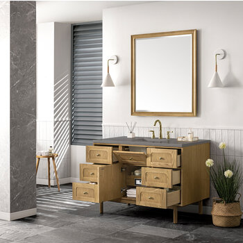 James Martin Furniture Laurent 48'' Single Vanity in Light Natural Oak with 3cm (1-3/8'') Thick Grey Expo Top and Rectangle Sink