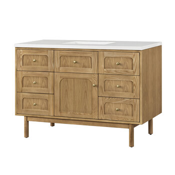 James Martin Furniture Laurent 48'' Single Vanity in Light Natural Oak with 3cm (1-3/8'') Thick White Zeus Top and Rectangle Sink