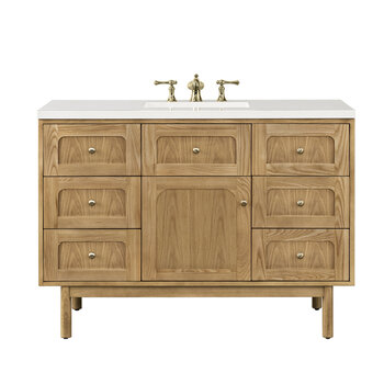 James Martin Furniture Laurent 48'' Single Vanity in Light Natural Oak with 3cm (1-3/8'') Thick White Zeus Top and Rectangle Sink