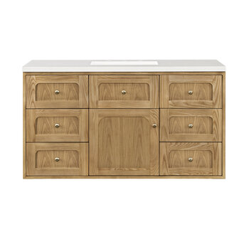 James Martin Furniture Laurent 48'' Single Vanity in Light Natural Oak with 3cm (1-3/8'') Thick White Zeus Top and Rectangle Sink