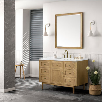 James Martin Furniture Laurent 48'' Single Vanity in Light Natural Oak with 3cm (1-3/8'') Thick White Zeus Top and Rectangle Sink