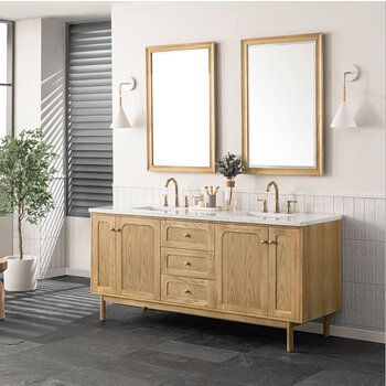 James Martin Furniture Laurent 72'' Double Vanity, Light Natural Oak with 3cm (1-3/8'') Thick Arctic Fall Top and Rectangle Sinks