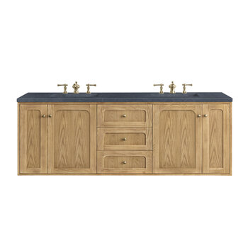 James Martin Furniture Laurent 72'' Double Vanity, Light Natural Oak with 3cm (1-3/8'') Thick Charcoal Soapstone Top and Rectangle Sinks