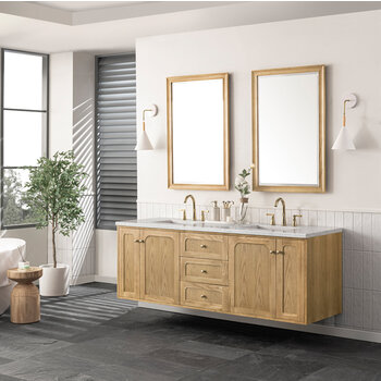 James Martin Furniture Laurent 72'' Double Vanity, Light Natural Oak with 3cm (1-3/8'') Thick Eternal Jasmine Pearl Top and Rectangle Sinks