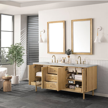 James Martin Furniture Laurent 72'' Double Vanity, Light Natural Oak with 3cm (1-3/8'') Thick Eternal Jasmine Pearl Top and Rectangle Sinks