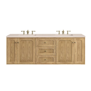James Martin Furniture Laurent 72'' Double Vanity, Light Natural Oak with 3cm (1-3/8'') Thick Eternal Marfil Top and Rectangle Sinks