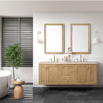 James Martin Furniture Laurent 72'' Double Vanity, Light Natural Oak with 3cm (1-3/8'') Thick Eternal Marfil Top and Rectangle Sinks