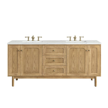James Martin Furniture Laurent 72'' Double Vanity, Light Natural Oak with 3cm (1-3/8'') Thick Eternal Noctis Top and Rectangle Sinks