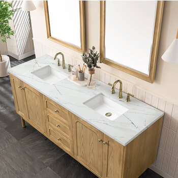 James Martin Furniture Laurent 72'' Double Vanity, Light Natural Oak with 3cm (1-3/8'') Thick Eternal Noctis Top and Rectangle Sinks