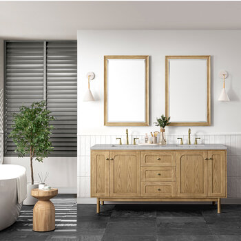 James Martin Furniture Laurent 72'' Double Vanity, Light Natural Oak with 3cm (1-3/8'') Thick Eternal Serena Top and Rectangle Sinks