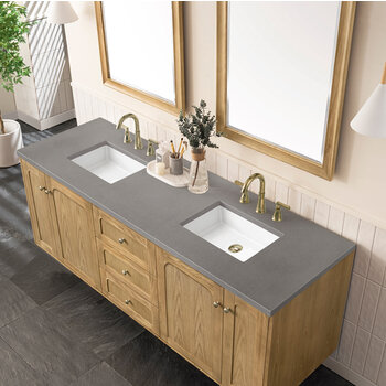 James Martin Furniture Laurent 72'' Double Vanity, Light Natural Oak with 3cm (1-3/8'') Thick Grey Expo Top and Rectangle Sinks