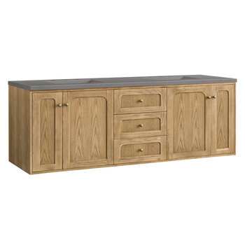 James Martin Furniture Laurent 72'' Double Vanity, Light Natural Oak with 3cm (1-3/8'') Thick Grey Expo Top and Rectangle Sinks