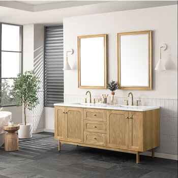 James Martin Furniture Laurent 72'' Double Vanity, Light Natural Oak with 3cm (1-3/8'') Thick White Zeus Top and Rectangle Sinks
