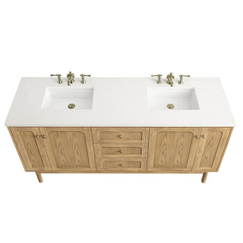 James Martin Furniture Laurent 72'' Double Vanity, Light Natural Oak with 3cm (1-3/8'') Thick White Zeus Top and Rectangle Sinks