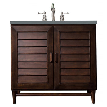 James Martin Furniture Portland 36'' Single Vanity in Burnished Mahogany with 3cm (1-3/8'' ) Thick Cala Blue Quartz Top and Rectangle Sink