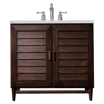 James Martin Furniture Portland 36'' Single Vanity in Burnished Mahogany with 3cm (1-3/8'' ) Thick Ethereal Noctis Quartz Top and Rectangle Sink