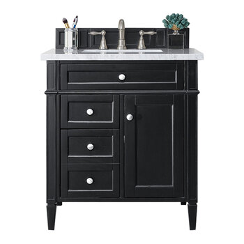 James Martin Furniture Brittany 30'' Single Vanity in Black Onyx w/ 3cm (1-3/8'') Thick White Zeus Quartz Top