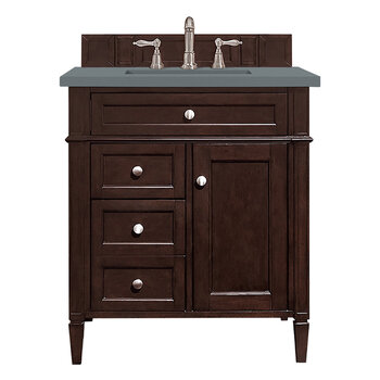 James Martin Furniture Brittany 30'' Single Vanity in Burnished Mahogany with 3cm (1-3/8'' ) Thick Cala Blue Quartz Top and Rectangle Sink