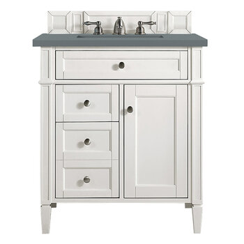 James Martin Furniture Brittany 30'' Single Vanity in Bright White with 3cm (1-3/8'' ) Thick Cala Blue Quartz Top and Rectangle Sink