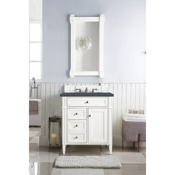 James Martin Furniture Brittany 30" Bright White w/ Charcoal Soapstone Quartz Top