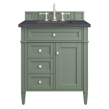 James Martin Furniture Brittany 30'' Single Vanity in Smokey Celadon with 3cm (1-3/8'' ) Thick Charcoal Soapstone Top and Rectangle Sink