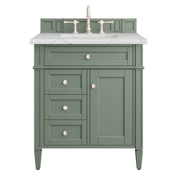 James Martin Furniture Brittany 30'' Single Vanity in Smokey Celadon with 3cm (1-3/8'' ) Thick Ethereal Noctis Top and Rectangle Sink