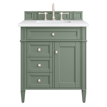 James Martin Furniture Brittany 30'' Single Vanity in Smokey Celadon with 3cm (1-3/8'' ) Thick White Zeus Top and Rectangle Sink