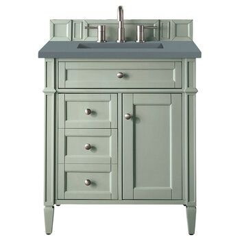 James Martin Furniture Brittany 30'' Single Vanity in Sage Green with 3cm (1-3/8'' ) Thick Cala Blue Quartz Top and Rectangle Sink