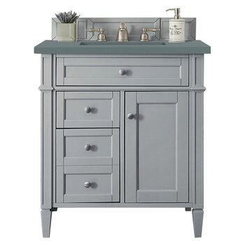 James Martin Furniture Brittany 30'' Single Vanity in Urban Gray with 3cm (1-3/8'' ) Thick Cala Blue Quartz Top and Rectangle Sink
