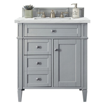 James Martin Furniture Brittany 30'' Single Vanity in Urban Gray with 3cm (1-3/8'' ) Thick Ethereal Noctis Quartz Top and Rectangle Sink
