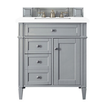 James Martin Furniture Brittany 30'' Single Vanity in Urban Gray w/ 3cm (1-3/8'') Thick White Zeus Quartz Top