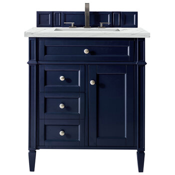 James Martin Furniture Brittany 30'' Single Vanity in Victory Blue with 3cm (1-3/8'' ) Thick Ethereal Noctis Quartz Top and Rectangle Sink
