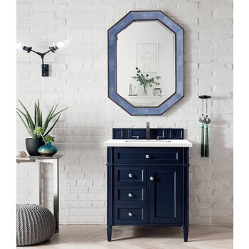 James Martin Furniture Brittany 30'' Victory Blue w/ White Zeus Top Front View