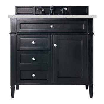 James Martin Furniture Brittany 36'' Single Vanity in Black Onyx with 3cm (1-3/8'' ) Thick Ethereal Noctis Quartz Top and Rectangle Undermount Sink