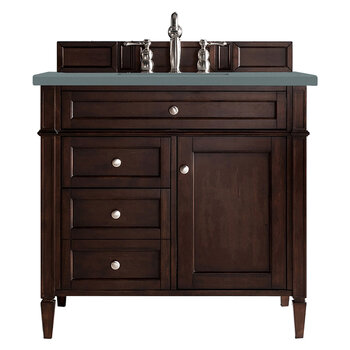 James Martin Furniture Brittany 36'' Single Vanity in Burnished Mahogany with 3cm (1-3/8'' ) Thick Cala Blue Quartz Top and Rectangle Undermount Sink