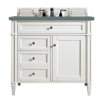 James Martin Furniture Brittany 36'' Single Vanity in Bright White with 3cm (1-3/8'' ) Thick Cala Blue Quartz Top and Rectangle Undermount Sink
