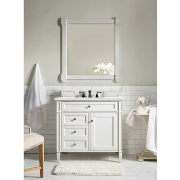 James Martin Furniture Brittany 36'' Bright White w/ White Zeus Top Front View