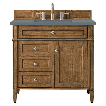 James Martin Furniture Brittany 36'' Single Vanity in Saddle Brown with 3cm (1-3/8'' ) Thick Cala Blue Quartz Top and Rectangle Undermount Sink